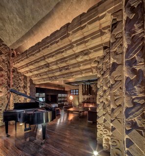 Dramatic ceilings, textured walls, and fantastic acoustics characterize most of the spaces in the home.