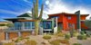 Scottsdale Desert Home, south facade with large shady over hangs and deep set front entry with gentle water fall at outdoor entry landing. Photo 19 of Scottsdale Desert Home modern home