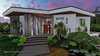 The Main Entry is usually the most majestic point of any home, here we have our trademark deeply recessed Entry Foyer with twin gentle water falls and a spectacular red leather wrapped entry door-surround with massive bronze pivot door to welcome the visitor. Photo of Majorca Vacation Villa modern home