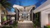 Modern home with Outdoor, Walkways, Large Patio, Porch, Deck, Raised Planters, Shrubs, Large Pools, Tubs, Shower, Back Yard, and Gardens. Contemporary home backyard sitting space by window wall to living rm. Photo 19 of New contemporary home design in Arizona
