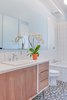 Modern home with Bath Room, Ceramic Tile Floor, Pendant Lighting, Drop In Sink, Subway Tile Wall, and One Piece Toilet. Terra Linda bathroom remodel Photo of Terra Linda Bathroom Remodel