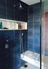 Textured blue concrete and marble shower Photo 2 of At Home With Art modern home