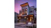 View at dusk of front exterior of a two-story modern home in Kansas City, Missouri. Photo of Artistically Modern modern home