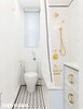 Modern home with Bath Room, Drop In Sink, Marble Counter, Drop In Tub, Marble Floor, Open Shower, Wall Lighting, Ceiling Lighting, Subway Tile Wall, Marble Wall, and Two Piece Toilet. Overall view of bathroom. Photo 4 of Brooklyn Heights Glam Apartment