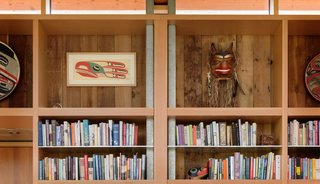 A close-up shot of the bookshelves. 
