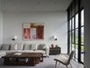 Modern home with Living Room, Wall Lighting, Sofa, Coffee Tables, End Tables, Dark Hardwood Floor, Recessed Lighting, Accent Lighting, and Chair. Millerton Farmhouse | Olson Kundig Photo 10 of Millerton Farmhouse