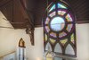 Stained Glass Windows in Living Room and Kitchen Photo of Chicago Church Conversion - 2 bedroom in Bucktown modern home