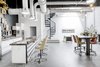 Studio kitchen/bar area, conference and work stations. Furnishings include vintage Chromecraft swivel chairs converted to barstool height. Photo 19 of Studio GoodLight modern home