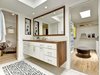 Modern home with Bookcase, Ceiling Lighting, Bench, Shelves, Sliding Door Type, Recessed Lighting, Wood, Interior, Wood Counter, Freestanding Tub, Ceramic Tile Wall, Metal, Open Shower, Ceramic Tile Floor, Undermount Sink, and Bath Room. Master Bathroom - solid wood counter top by Devos Custom Woodworking Photo 9 of POLO PROJECT