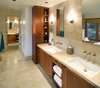 The Master Bath features luxurious materials of Mahogany wood and natural stone. Photo 5 of Lakeside House modern home