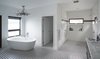This black and white bathroom is open to the master suite as well as the deck and view beyond. Photo 4 of Lake Washington Home modern home