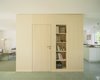 Modern home with Closet Storage Type, Shelves, Storage, Cement Tile Floor, and Carpet Floor. wooden box containing the bathroom Photo 14 of Haus Mai