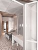 Modern home with Bedroom, Shelves, Bookcase, Bed, Cement Tile Floor, Night Stands, and Floor Lighting. Towards the narrow part of the flat that benefits from the natural light Photo 11 of LIGHTSLICE apartment