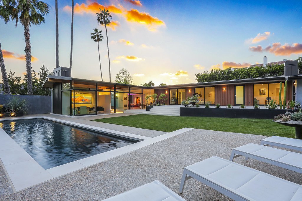 Photo 2 of 38 in The Pinstripe House - Mid-Century Modern Minimalism ... - Modern Minimalist Pool Deck Design