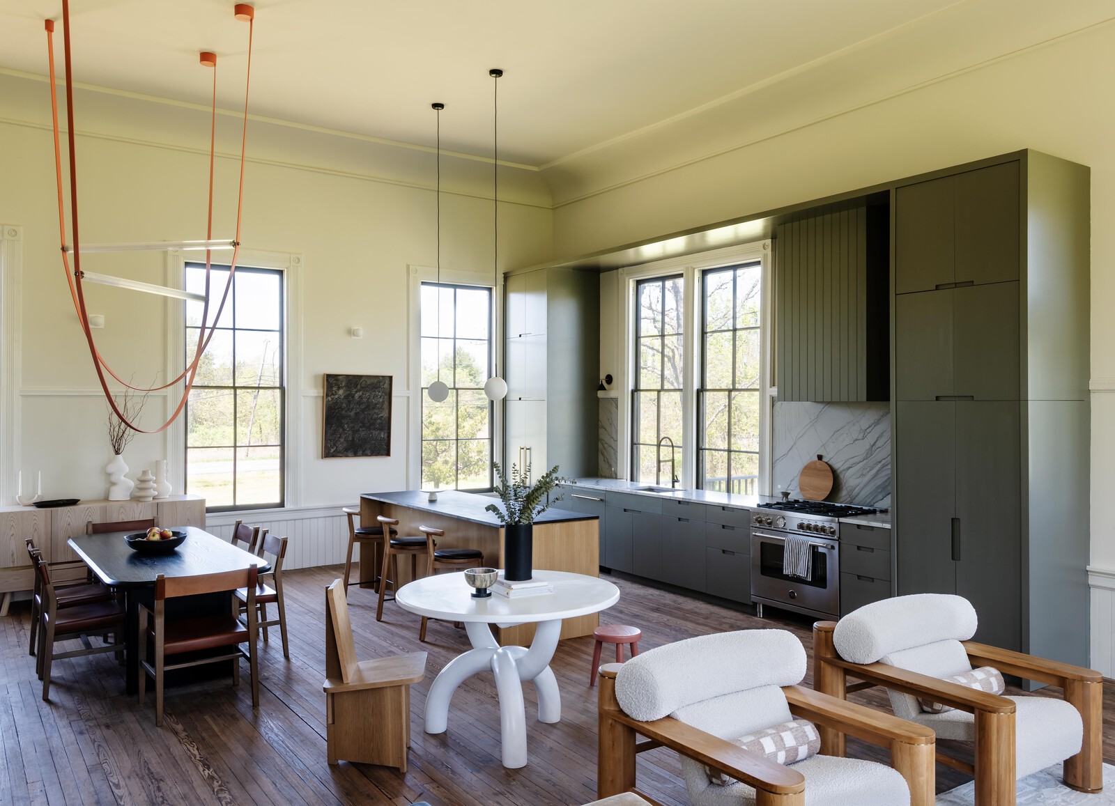 The custom cabinetry is painted Benjamin Moore 
