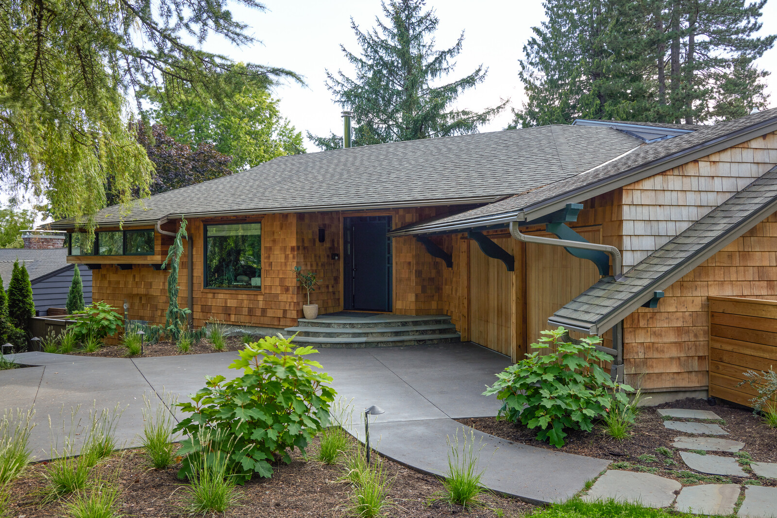 The 1958 home in Southwest Portland has an unassuming cedar-shingled exterior.