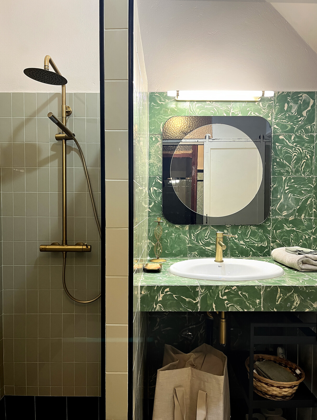 The couple reused some preserved tile in the backsplash and counter.