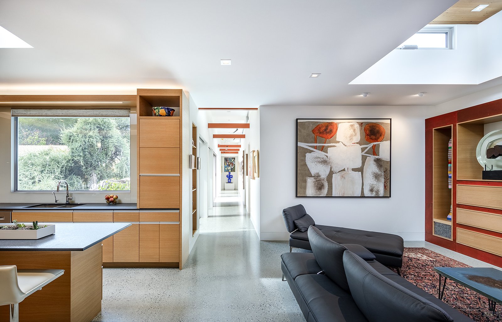 The living room and kitchen.