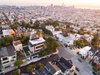 Modern home with Exterior, Green Roof Material, Flat RoofLine, House Building Type, Glass Siding Material, Wood Siding Material, Concrete Siding Material, and Metal Roof Material. Exterior drone axonometric Photo of Dolores Heights Residence I