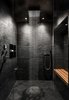 Modern home with Bath Room, Ceiling Lighting, Enclosed Shower, Slate Floor, and Stone Tile Wall. Rain shower Photo 2 of House in the Woods