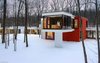 Modern home with Bath Room, Soaking Tub, Ceiling Lighting, Glass Tile Wall, and Slate Floor. Addition and original portions Photo 4 of House in the Woods