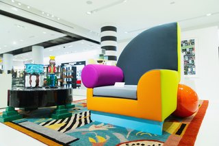 Park Lane by Ettore Sottsass (1983) and Bel Air Armchair by Peter Shire (1982)