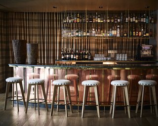 Clad in copper, the bar at Yellowstone Garage is a statement piece. 