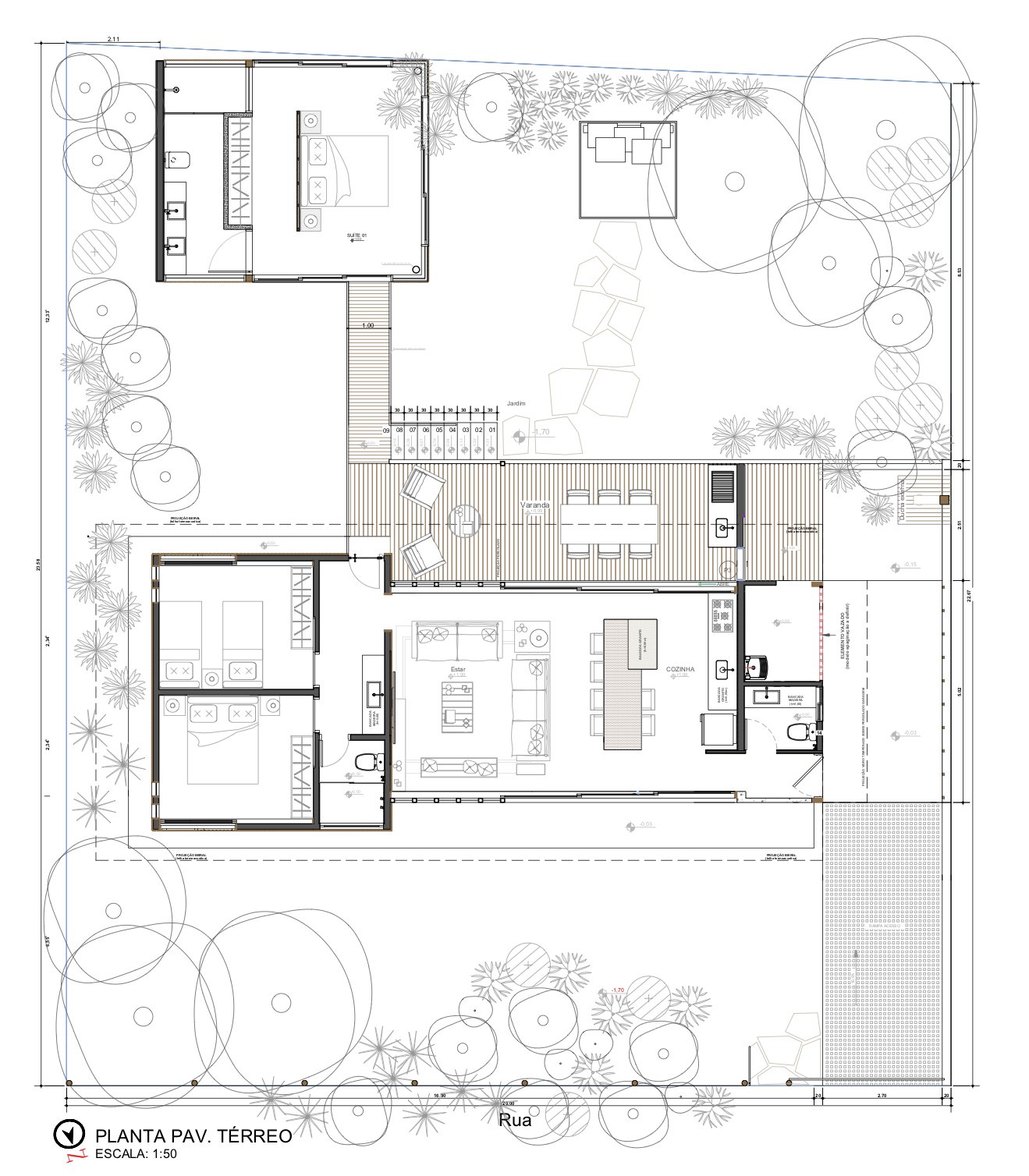 pittaarquitetura El plano de planta incluye un edificio no construido que comprende un dormitorio y un baño adicionales.