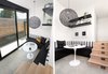Modern home with Dining Room, Bench, Table, Storage, Shelves, Pendant Lighting, Concrete Floor, and Light Hardwood Floor. Breakfast Nook Photo 9 of Las Casas Residence