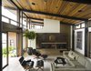 Modern home with Living Room, Standard Layout Fireplace, Sofa, Chair, Recliner, Recessed Lighting, Concrete Floor, and Sectional. Mountain View Residence Photo of Mountain View Residence