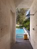 Travertine-clad outdoor shower. Photo 6 of Sonoma Poolhouse modern home