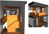 Modern home with Staircase, Wood Railing, and Wood Tread. Concept sketch: The main living spaces were removed from the street level in an open floor plan arrangement. The stair was therefore an important element in connecting the entry level to the main living space. With a tight budget, the stair and kitchen were treated as folded planes using drywall and light to animate the interior. Photo 19 of Arlington Solar