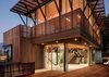 Modern home with Outdoor, Large Patio, Porch, Deck, Raised Planters, Wood Patio, Porch, Deck, Front Yard, Gardens, Horizontal Fences, Wall, Trees, Metal Fences, Wall, Hardscapes, Walkways, Wood Fences, Wall, Landscape Lighting, Vertical Fences, Wall, and Post Lighting. The location in Santa Barbara, allows for indoor-outdoor living and the home caters to this flow. Photo 2 of Skyline Residence