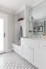Modern home with Bath Room, Undermount Sink, Wall Lighting, Engineered Quartz Counter, and Marble Floor. Guest Bathroom with access for swimming pool guests Photo 6 of Danville Transitional Remodel