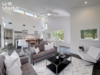 Modern home with Living Room, Ottomans, Chair, Bench, End Tables, Sofa, Console Tables, Sectional, Coffee Tables, Floor Lighting, Table Lighting, Ceiling Lighting, Wall Lighting, Pendant Lighting, Track Lighting, Accent Lighting, Light Hardwood Floor, Medium Hardwood Floor, Recessed Lighting, and Dark Hardwood Floor. Living Room and Kitchen Photo 6 of Strass I