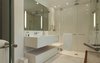 Modern home with Bath Room, Wall Mount Sink, Enclosed Shower, Marble Counter, and Ceiling Lighting. Master Bathroom Photo 9 of Hemlock Hill