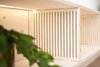 Modern home with Chair, Bookcase, Storage, and Medium Hardwood Floor. Custom made tv bench of birch plywood. Photo 11 of Scandinavian/Japanese concept home in Oslo city center