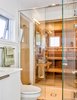Modern home with Bath Room, Enclosed Shower, Drop In Sink, One Piece Toilet, and Ceiling Lighting. Bathroom with built-in sauna Photo 9 of Amagansett Beach House