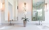 Modern home with Bath Room, Undermount Sink, Engineered Quartz Counter, Wall Lighting, and Porcelain Tile Floor. 'London Fog' Quartz Photo 7 of Vegas Luxe