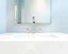 Modern home with Bath Room, Engineered Quartz Counter, Porcelain Tile Floor, Undermount Sink, Enclosed Shower, Ceiling Lighting, and Wall Lighting. 'Pure White' Quartz sink Photo 11 of Vegas Luxe