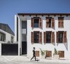 Modern home with House Building Type, Tile Roof Material, Stucco Siding Material, Doors, Exterior, Metal, and Swing Door Type. The Charm Townhouse - Street Facade - Tachkemoni street, Neve Tzedek, Tel-Aviv Photo of The Charm Townhouse