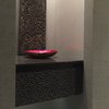 Modern home with Living Room, Accent Lighting, Storage, and Ceiling Lighting. Stone entry niche with display and custom sculpted drawer face Photo 4 of MB Residence (Nearing Completion)