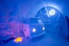 Modern home with Bedroom. Spruce Woods, designed by Canadian artists Jennie O’Keefe and Chris Pancoe, reflects the passions of its festival- and nature- loving creators. An iconic VW van is nestled in a forest of spruce trees illuminated by the lights of Aurora Borealis. Photo 5 of Icehotel