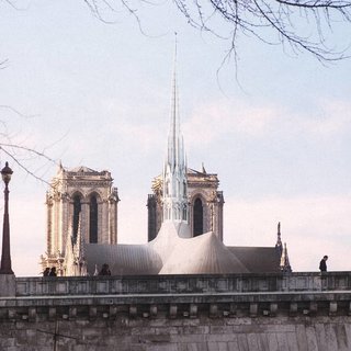 David Deroo, a French architect and artist, has modeled a modernized version of the cathedral's original spire. 