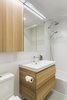 Modern home with Bath Room, Vessel Sink, Ceramic Tile Floor, Ceramic Tile Wall, and Alcove Tub. One of the three bathrooms. Photo 10 of Sunset Park Row House