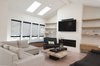 Modern home with Living Room, Sofa, Sectional, Ottomans, Console Tables, Bookcase, Coffee Tables, Ceiling Lighting, Floor Lighting, Vinyl Floor, and Standard Layout Fireplace. Living area Photo 8 of White House