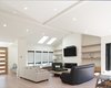 Modern home with Living Room, Sectional, Sofa, Console Tables, Ceiling Lighting, Ottomans, Floor Lighting, Standard Layout Fireplace, and Vinyl Floor. Great room Photo 10 of White House