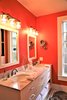 Modern home with Bath Room, Marble Counter, Quartzite Counter, Engineered Quartz Counter, Ceramic Tile Floor, Porcelain Tile Floor, Drop In Sink, Undermount Sink, Open Shower, Wall Lighting, Accent Lighting, and Subway Tile Wall. Master Bathroom in all of its glory Photo 19 of A 1920's English Cottage