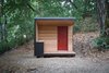 Modern home with Shed & Studio. The defined lines of the cube stand in stark contrast against the raw landscape of tangled vines and rolling hills. It sits on 10 acres in the Santa Cruz mountains, 5 miles from the coast, surrounded by towering redwoods and twisted oak trees. Photo of The Cube