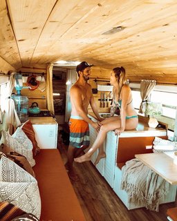 Tyler and Lexi in their beach bungalow on wheels.